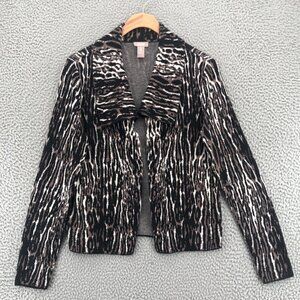 Chicos Sweater Womens 0 US 4 Black Animal Print Knit Open Cardigan Collar Snake